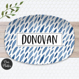 Personalized Blue Pattern Platter: Custom Family Name Serving Piece