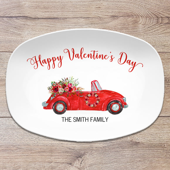Valentine Floral Vintage Car Personalized Platter