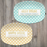 Spring Gingham Personalized Platter | Mint - Navy - Pink - Yellow
