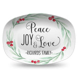 Large Holly Wreath Farmhouse Personalized Platter