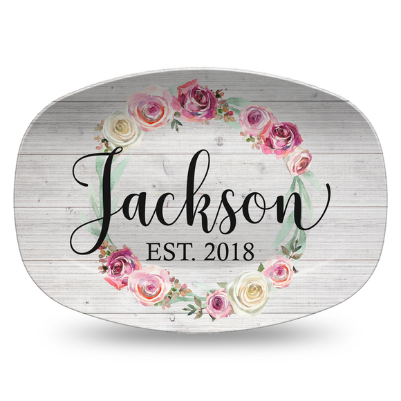 Custom Floral Wreath Personalized Platter