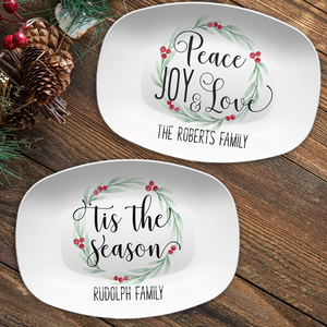 Small Holly Wreath Farmhouse Personalized Platter