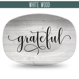 White Wood Farmhouse Inspired Script Platter | Choice of Text: Gather - Thankful - Blessed - Celebrate - Grateful - Custom