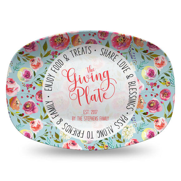 Giving Platter | Boho Blue Floral | Personalized Plate