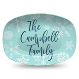 Blue Winter Snowflake Personalized Platter | Christmas Family Custom Platter