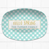Happy Easter / Hello Spring Gingham | Personalized Platter | Mint - Navy - Pink - Yellow