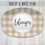 Burlap Plaid Personalized Platters