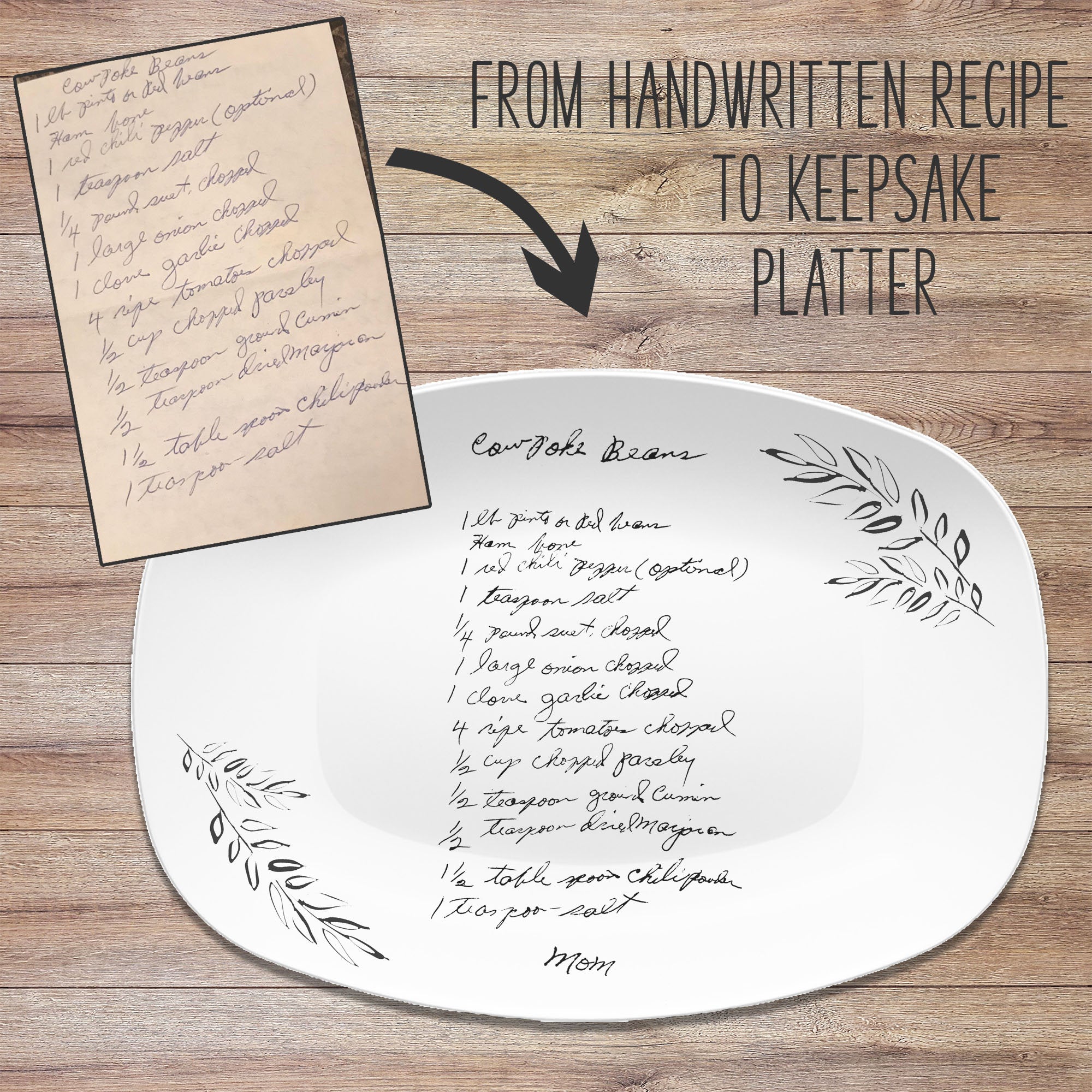 Mother's Day Gift for high quality Mom, Mother Gift Handwritten Recipe Platter - Your favorite recipe in handwriting on a keepsake serving platter