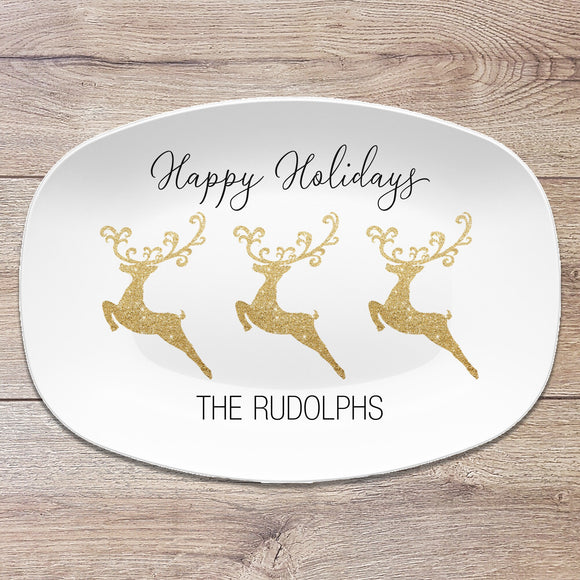 Three Reindeer Personalized Custom Holiday Christmas Platter