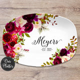 Floral Personalized Platter, Custom Name Family, Gift Plate for Wedding, Anniversary, Shower, Birthday
