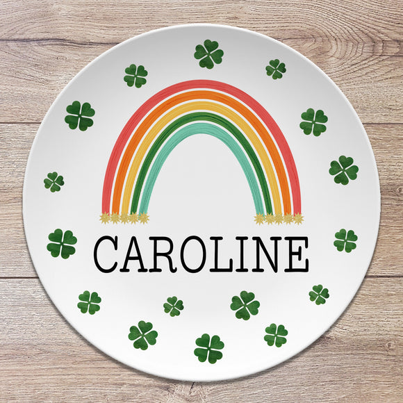 St. Patrick's Day Rainbow Clover Shamrock Personalized Plate