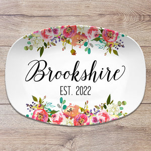 Floral Custom Name Family Personalized Platter