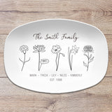 Birth Month Flower, Black & White Design, Family Custom Personalized Platter, Grandma's Garden, Gift from Grandkids