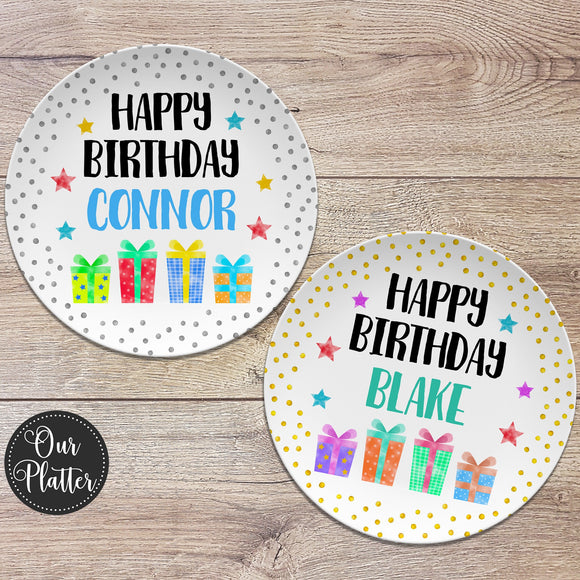Happy Birthday Gifts Dots Stars Personalized Plate, Birthday 10