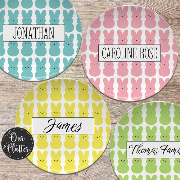 Easter Plates, Bunny Peeps Personalized Plates, Happy Easter Gift, Easter for Girls, Easter for Boys, Rabbit Basket Gift