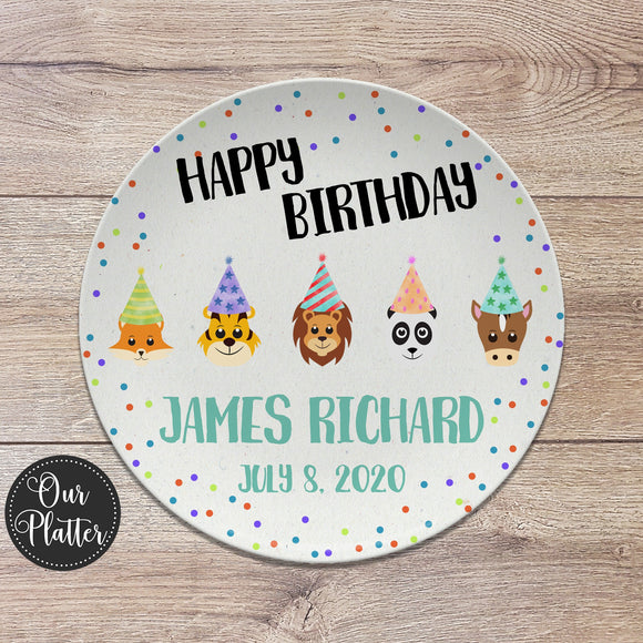 Happy Birthday Zoo Animals Personalized Plate, Birthday 10