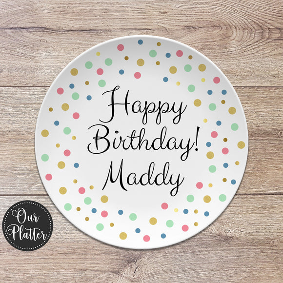 Happy Birthday Personalized Plate, Dots, Sprinkles, Birthday 10