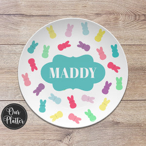Easter Plates, Bunny Peeps Personalized Plates, Plates for Kids, Easter Gift for Girls, Easter Gift for Boys, Personalized Easter Gift