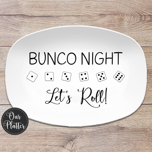 Bunco Game Night Personalized Platter, Dice, Let's Roll, Custom Serving Tray, Bunko Game, Family Game