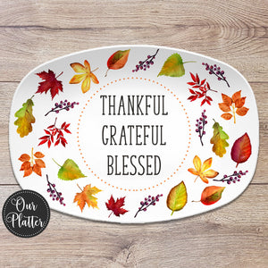 Fall Leaves Personalized Platter, Custom Serving Tray, Thanksgiving Autumn Gift Plate
