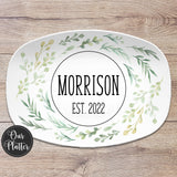 Green Leaf Personalized Platter, Custom Name Family, Gift Plate for Wedding, Anniversary, Shower, Birthday