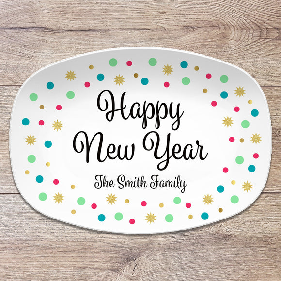 Happy New Year Personalized Platter, Custom Gift, New Year Party Celebration, Confetti Dots, Serving Tray