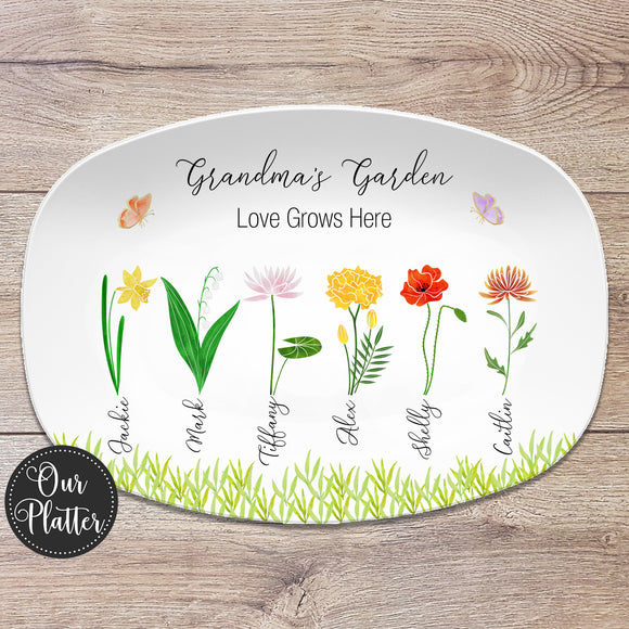 Grandma's Garden vertical text botanical flowers grass butterflies
