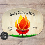Dad&#39;s Grilling Plate, Tan background, Grill Master, Personalized custom barbecue grilling platter, children&#39;s and pet names with hearts or paw prints, father&#39;s day, birthday