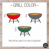 Grill color options: red, gray, green