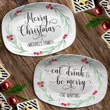 Large Holly Wreath Farmhouse Personalized Platter