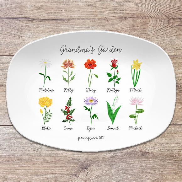 Grandma's Garden ~ Birth Month Flower Family Custom Personalized Platter