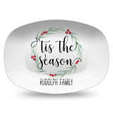 Small Holly Wreath Farmhouse Personalized Platter